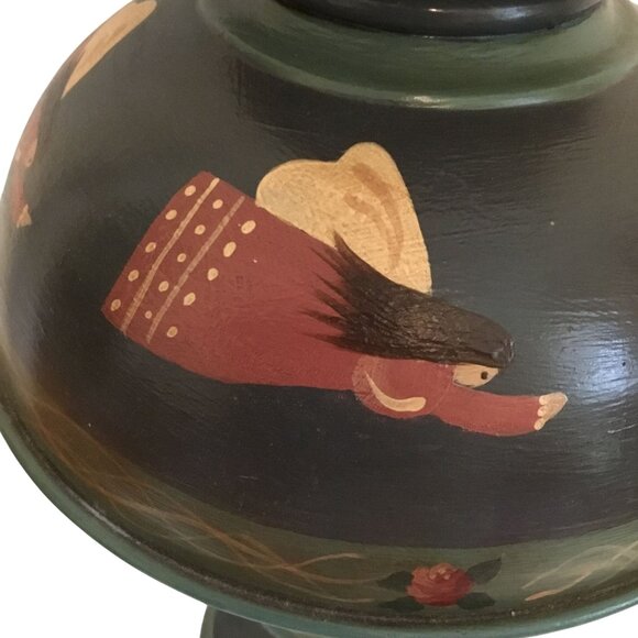 VTG Hand Painted Folk Art Angel Shade Electric Table Lamp Signed Joan Schneier - Picture 6 of 10